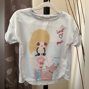 Zara | Music Glitter Shirt | Size 6 | White, grey